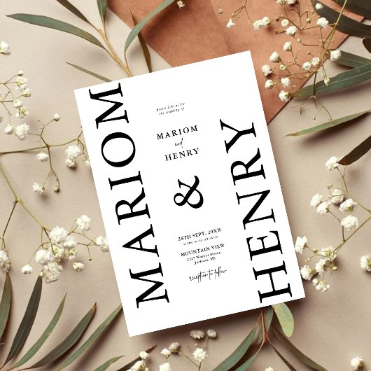 Black & White Minimalist Modern Elegant Wedding Einladung