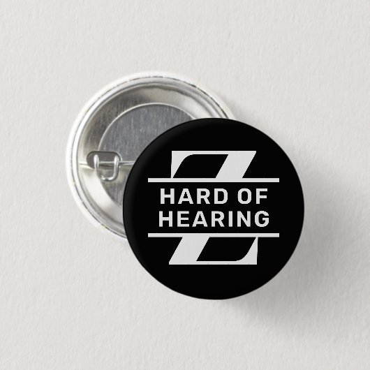 Black White Minimalist Monogram Hard of Hearing Button (Vorne & Hinten)