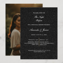 Black White Minimalist Script Rehearsal Dinner  Einladung