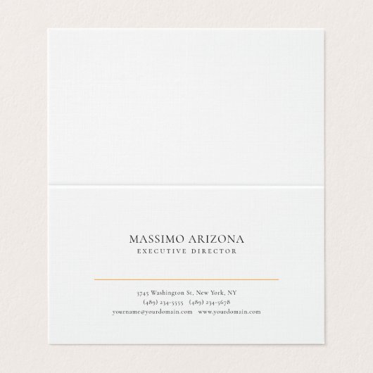 Black White Minimalist Simple Plain Premium Linen Visitenkarten (Außenseite Aufgefaltet)