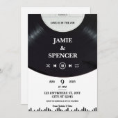 Black White Minimalist Vinyl Record Save The Date Einladung (Vorne/Hinten)