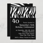 Black+White Mod Zebra 40. Party Einladung (Vorne/Hinten)