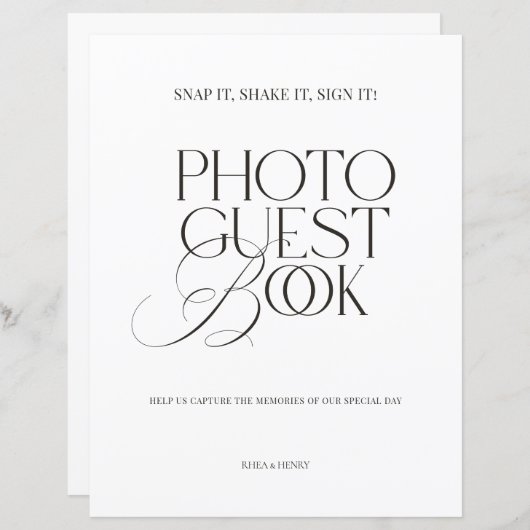 Black & White Modern Classic Photo Guest Book Sign (Vorne/Hinten)