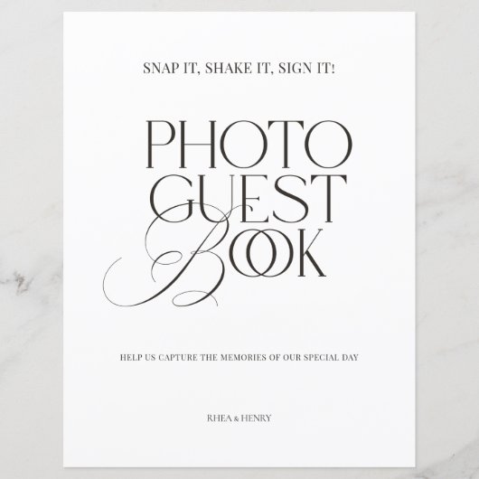 Black & White Modern Classic Photo Guest Book Sign (Vorderseite)