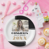 Black White Modern Congrats Graduate Photo Pappteller (Party)