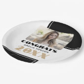 Black White Modern Congrats Graduate Photo Pappteller (Schrägansicht)