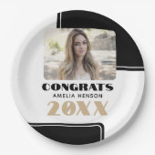 Black White Modern Congrats Graduate Photo Pappteller (Vorderseite)