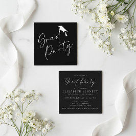 Black White Modern Graduation Party Begleitkarte