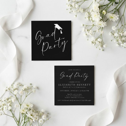 Black White Modern Graduation Party Begleitkarte