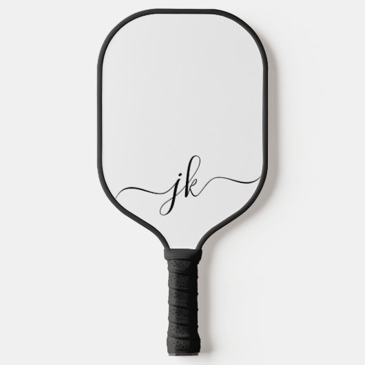 Black White Modern Monogram Pickleball Schläger (Vorderseite)