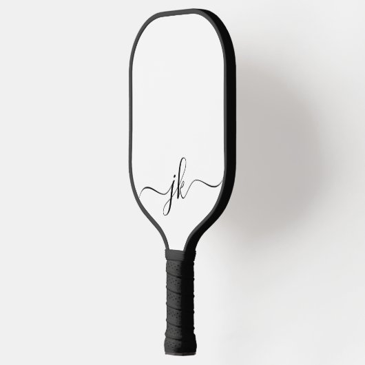 Black White Modern Monogram Pickleball Schläger (Links)
