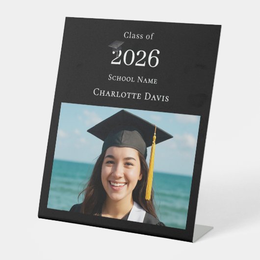 Black white modern photo Graduation party welcome Sockelschild (Vorderseite)