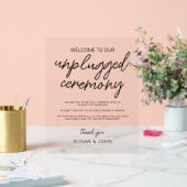 Black & White Modern Unplugged Wedding Sign  Acrylschild (Hochzeit)