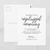 Black & White Modern Unplugged Wedding Sign  Postkarte (Vorne/Hinten)