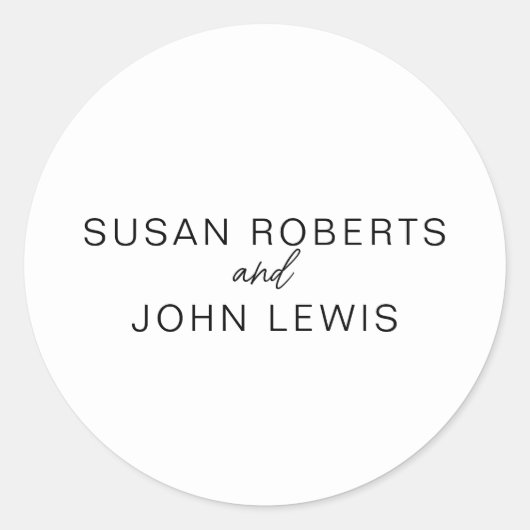 Black & White Modern Wedding  Classic Round Sticke Runder Aufkleber (Vorderseite)