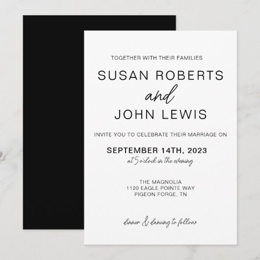 Black & White Modern Wedding Invitation  (Vorne/Hinten)