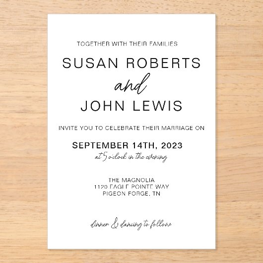 Black & White Modern Wedding Invitation  Acryleinladungen (Vorderseite)