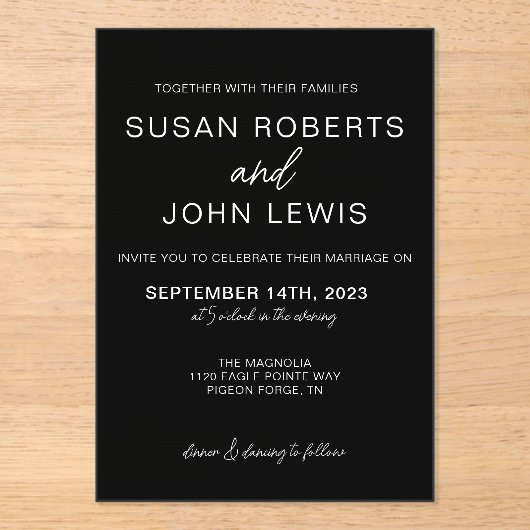 Black & White Modern Wedding Invitation  Acryleinladungen (Vorderseite)