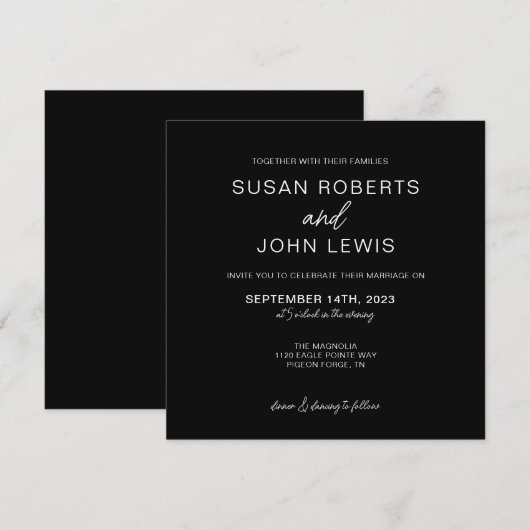 Black & White Modern Wedding Invitation  Einladung (Vorne/Hinten)