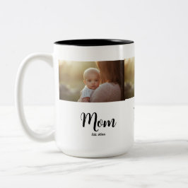 Black White Mom Est. Year 3 Photo New Mom Gift Zweifarbige Tasse