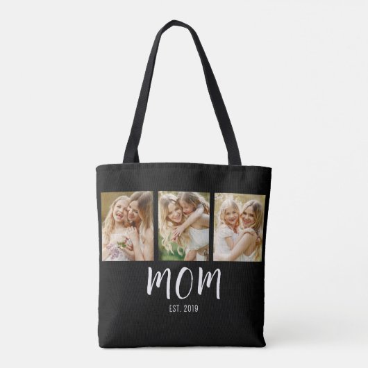 Black White Mom Established Script 3 Photo Elegant Tasche (Rückseite)