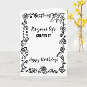 Black White Monochrome Boho Floral Doodle Birthday Karte (Gelbe Blume)