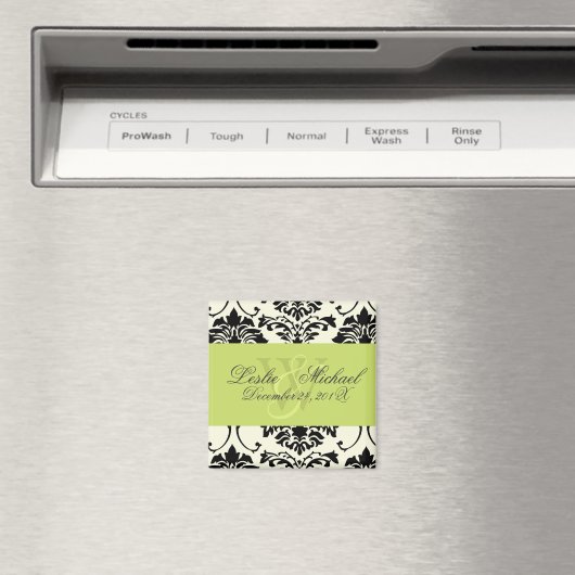 Black + White Monogram Damask Wedding, Magnete Magnet (In Situ (Geschirrspüler))