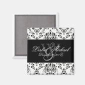 Black + White Monogram Damask Wedding, Magnete Magnet (Vorderseite/Rückseite)