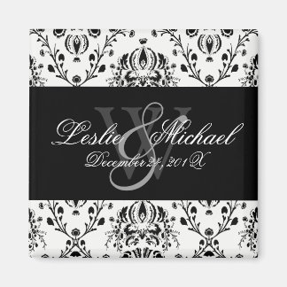 Black + White Monogram Damask Wedding, Magnete Magnet