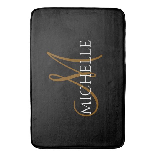  black &white monogram initial custom name badematte (Vorderseite Vertikal)