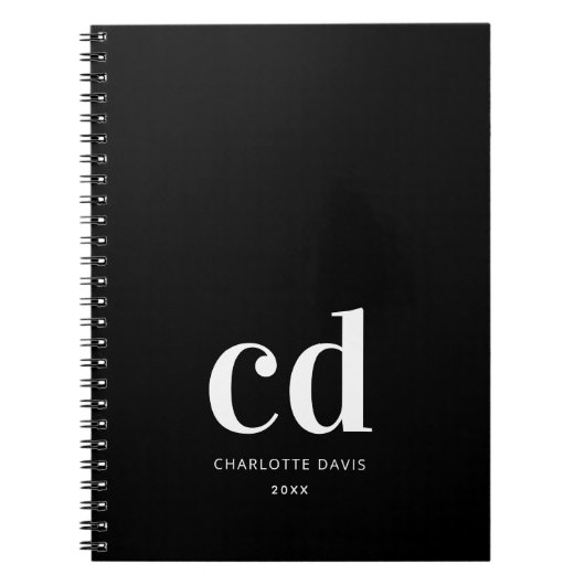 Black white monogram initials elegant minimalist notizblock (Vorderseite)