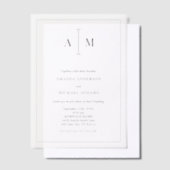 Black White Monogram Minimal Simple Border Wedding Pergament Einladungen (Versetzt)