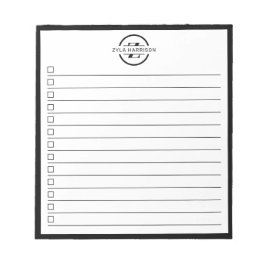 Black White Monogram Name Checklist 5.5" x 6" Notizblock