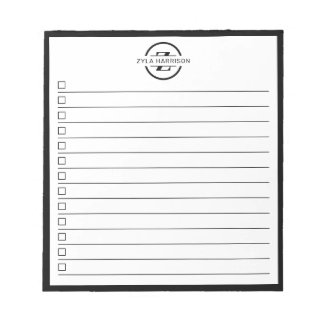 Black White Monogram Name Checklist 5.5" x 6" Notizblock