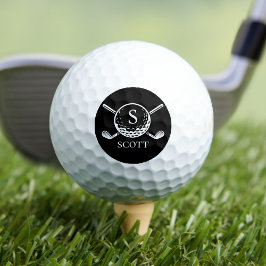 Black White Monogram Name Golf Club Classic Golfball