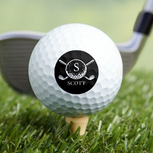 Black White Monogram Name Golf Club Classic Golfball