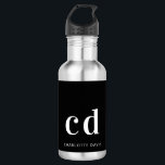 Black white monogram name modern minimalist edelstahlflasche<br><div class="desc">Ein klassischer schwarzer Hintergrund. Weißer Text Personalisieren Sie Ihre Monogramm-Initialen und Ihren Namen und fügen Sie sie hinzu. Für ihn und sie.</div>