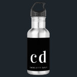 Black white monogram name modern minimalist edelstahlflasche<br><div class="desc">Ein klassischer schwarzer Hintergrund. Weißer Text Personalisieren Sie Ihre Monogramm-Initialen und Ihren Namen und fügen Sie sie hinzu. Für ihn und sie.</div>