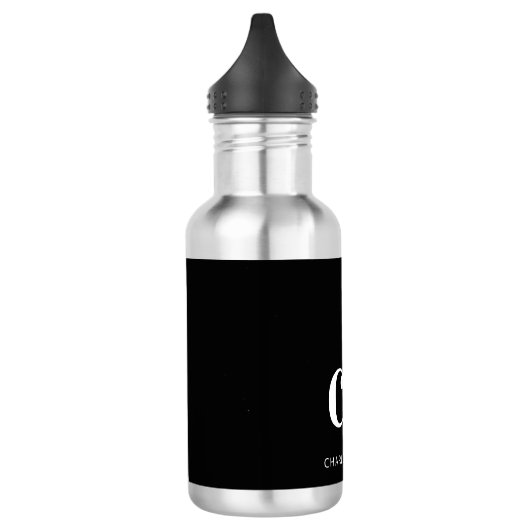 Black white monogram name modern minimalist edelstahlflasche (Links)