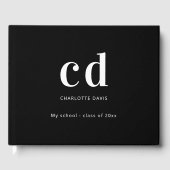Black white monogram name modern minimalist gästebuch (Vorderseite)