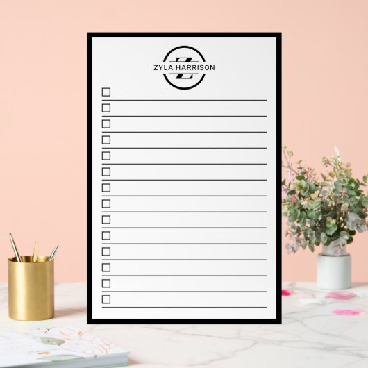 Black White Monogram Name To Do List Dry Erase Acrylschild (Hochzeit)