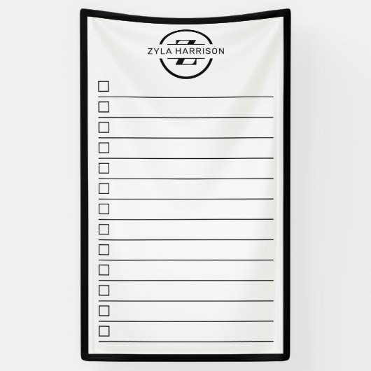 Black White Monogram Name To Do List Dry Erase Banner (Vertikal)