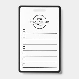 Black White Monogram Name To Do List Whiteboard Ausweis