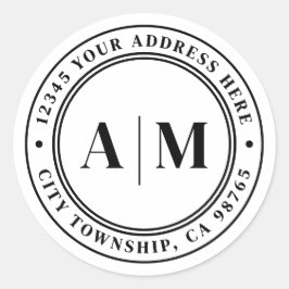 Black White Monogram Return Address Runder Aufkleber