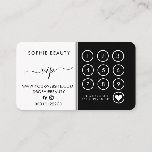 Black & White Monogram Salon Business Loyalty Card Treuekarte (Vorderseite)