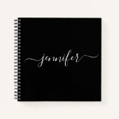Black White Monogram Script Name Sketchbook Notizblock (Vorderseite)