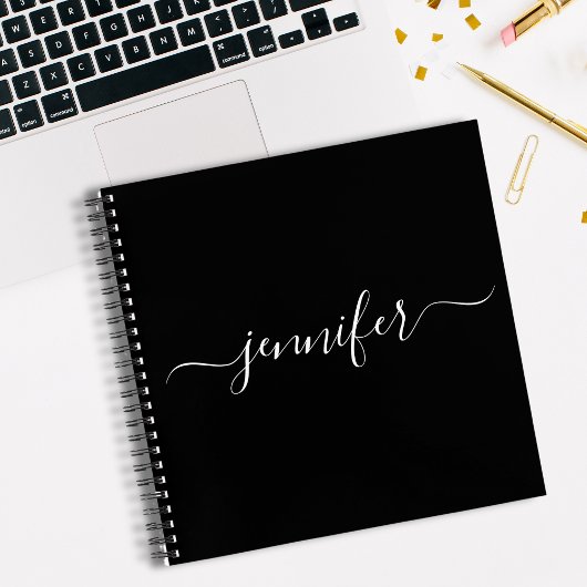 Black White Monogram Script Name Sketchbook Notizblock