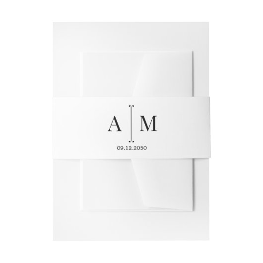 Black White Monogram Simple Minimal Wedding Einladungsbanderole (Vorderseite Beispiel)