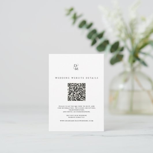 Black & White Monogram Wedding Website QR Code Begleitkarte (Stehend Vorderseite)
