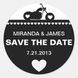 Black & White Motorrad Save the Date Stick Runder Aufkleber